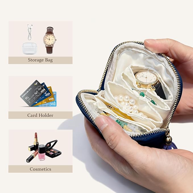 Travel Jewelry Case Organizer for Women Portable Jewelry Box with Zipper Pouches for Rings Necklaces Earrings Bracelets Compact Jewelry Storage for Travel Gift Daily Use (Ruby Red)