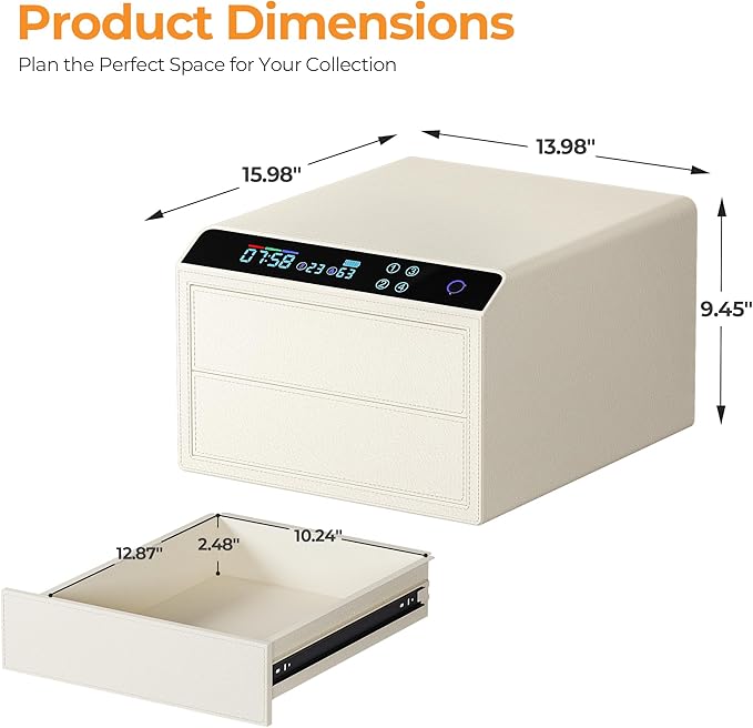 Jewelry Box with Fingerprint and Password Lock, Large Capacity Dual Drawer Storage Organizer for Necklaces, Rings, Bracelets, Watches, 15.98x13.98x9.45 Inches, 4 Smart Unlocking Methods,Beige
