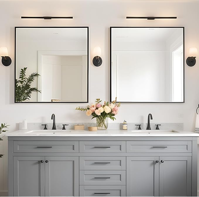 Rectangle Bathroom Mirror 30x30 inch, Large Mirror with Black Frame, Rectangular Vanity Mirror 30" X 30", Modern Matte Wall Mounting Mirrors, Hang Horizontal or Vertical
