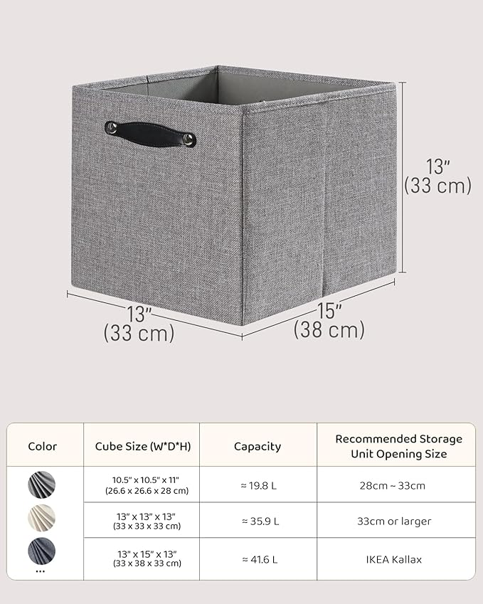 Foldable Fabric Storage Bins Cubes, 13x15x13 Inch Kallax Cubby Bins with Dual Handles, Dim Gray, 4 Pack