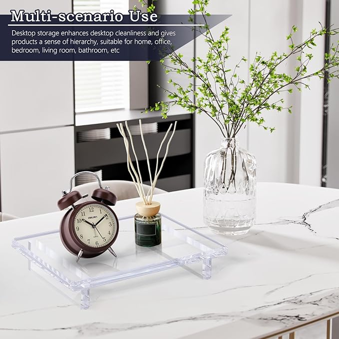 Acrylic Bathroom Counter Tray : 2-Pack Clear Acrylic Sink&Countertop Pedestal Tray Set – Multi-Purpose Waterproof Counter Organizer, Soap Holder & Plant Display Base (Large 9 x 5.9 x 1.5 inches)