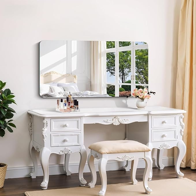 CILIBER Frameless Wall Mirror, 24" x 48" Bathroom Mirror Rounded Corner, HD Shatterproof Vanity Mirror with Polished Edge for Over Sink, Bedroom, Entryway, Vertical or Horizontal