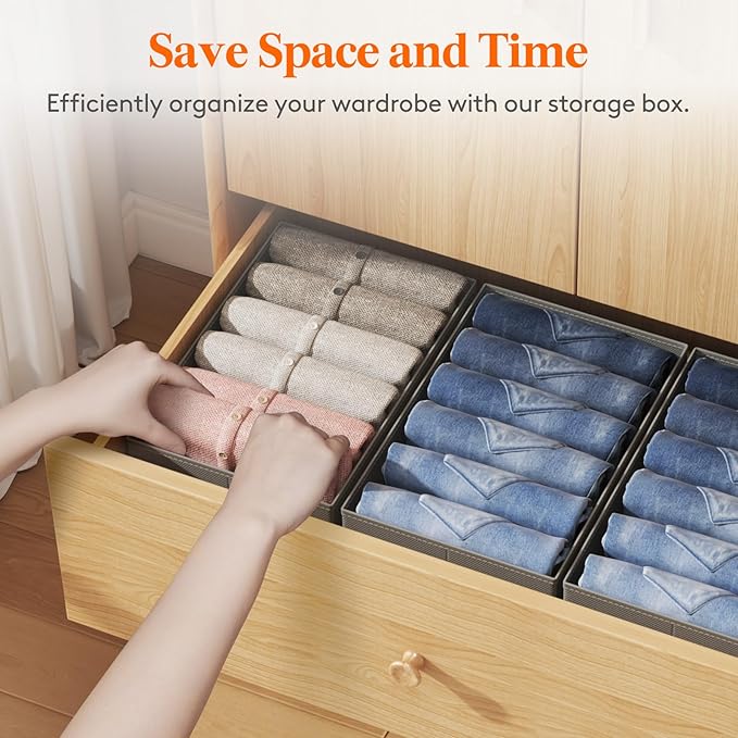 Lifewit Wardrobe Organizer Clothes, Jean Organizers for Closet with Support Board 6 Compartment Foldable Closet Drawer Storage 16.5 x 10.6 x 6.7 Inches for Pants, T-Shirts, Sweater, Legging, 6-Pack