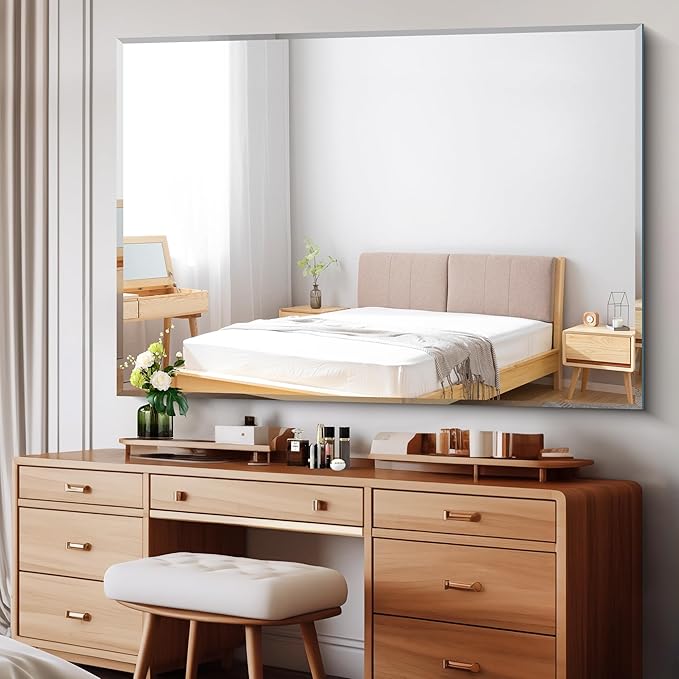 CILIBER 60x40 Large Beveled Mirror, Frameless Beveled Bathroom Mirrors for Over Sink, Upgraded Shatterproof Beveled Frameless Vanity Mirror for Bathroom,Bedroom,Living Room and Entryway