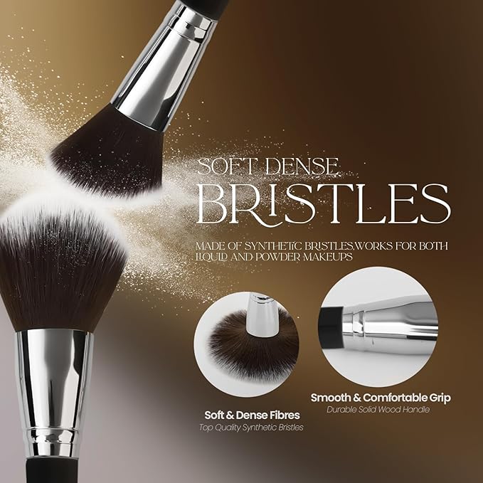 Makeup Brushes Set 12 Pcs Professional & Beginner Friendly, Soft Synthetic Make Up Brush Bristles for Face Eyeshadow, Easy to Clean with Case, Ergonomic Wooden Handle, Gift for Women (Dark Black)