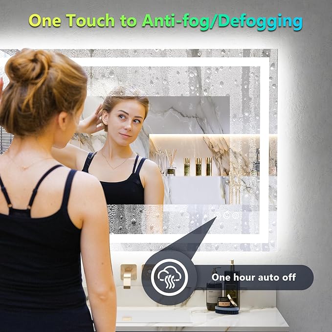 36x30 Inch RGB LED Bathroom Mirror Front Light and RGB Backlit Lighted Vanity Mirror for Bathroom Wall Mounted Dimmable Anti Fog Memory Shatter-Proof IP54 Waterproof Horizontal/Vertical