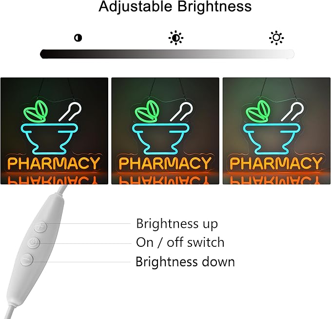 Pharmacy Neon Sign Led Neon Lights for Business Medicine Shop RX Drug Store Wall Decor Ultra Bright Dimmable Neon Billboard Grand Opening Gift, USB Powered, 16.1" x 12.6"