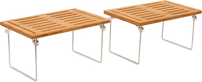 Internet's Best - Stacking Utility Shelf - Bamboo - 2 Shelves - Kitchen Cabinet Closet Organizer and Storage - Small