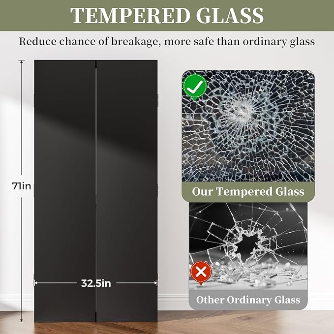3 Way Mirror Full Length with Tempered Glass 71"x67", 3 Panel Oversized Trifold Floor Mirror with Wood Frame, Decorative Folding Mirror for Home,Wedding Dress/Clothing Shop/Bedroom/Closet (White)