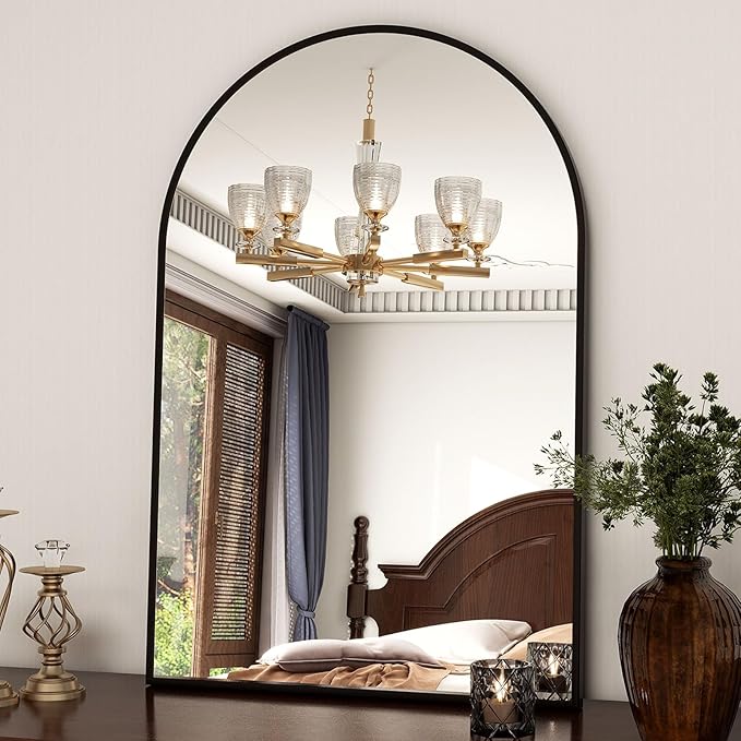 26"x38" Arched Wall Mirror for Bathroom, Black Vanity Mirror for Bedroom, Living Room, Entryway, Decorative Hanging Mirror for Wall