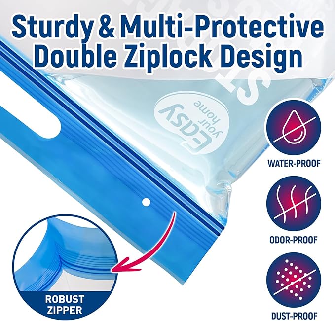 10PCS 20 Gallon Zipper Large Storage Bags with Handle and Bottom, Reusable Jamboo Plastic Duty Bags for Cloth Storage Travel Moving Outdoor Freezer,BPA-Free, 24"x31"+7", 3.15-Mil Thick