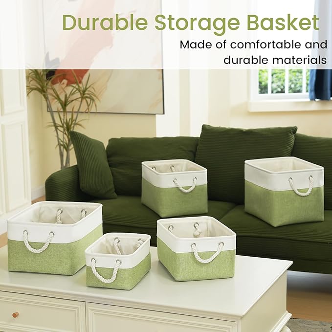 Large Storage Baskets- 16x12x12 inch Storage Bins for Shelves and Closet Organizing, Foldable Fabric Bin for Home Organization Clothes and Laundry (3-Pack, White&Green)