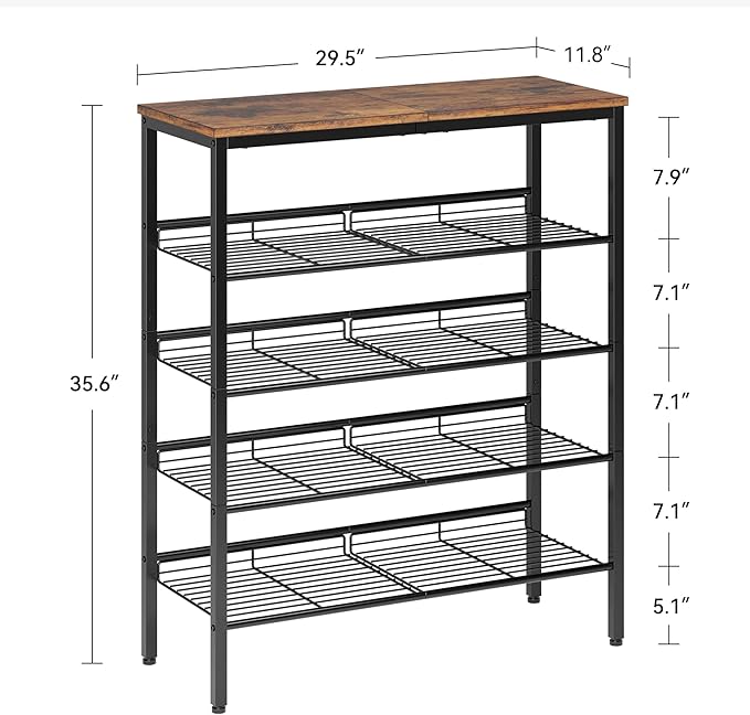 Shoe Rack for Closet,5 Tier Shoe Organizer for Entryway,Shoe Shelf with Storage Shelves and Spacious Top,Max Holds 20 of Shoes,Rustic Brown