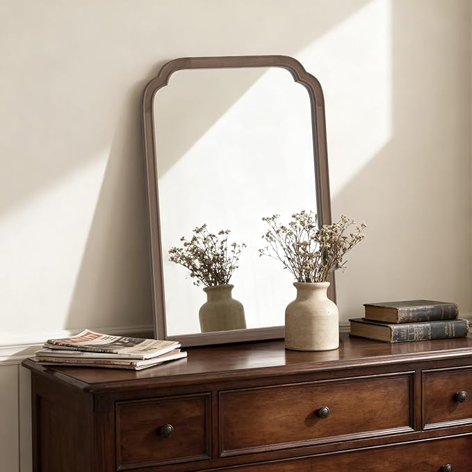 HOMECOOKIN Wood Bathroom Mirrors for Wall Mounted, 20" x 30" Rustic Wood Frame Wall Mirrors Decorative for Living Room or Bedroom Vanity Mirror (Walnut) B
