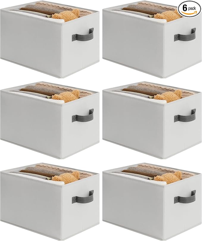 Cupic Cupid Storage Bins Closet, Fabric Closet Organizers and Storage, 6-Pack Baskets for Organizing, Large Storage Boxes with Handles for Clothes and Toys, Light Gray