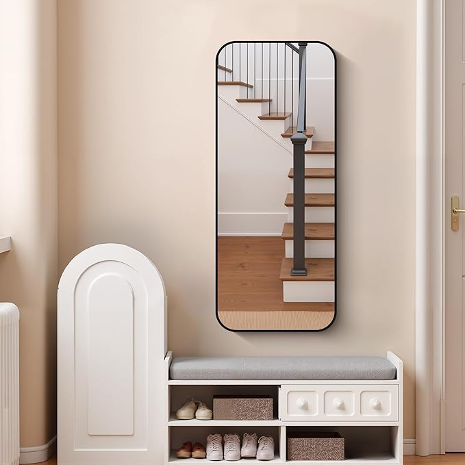 FORBATH Bathroom Mirror 20" x 48", Rectangle Black Bathroom Mirror with Black Aluminum Frame Rounded Corner, Wall Mounted Mirror for Bedroom Entryway Living Room