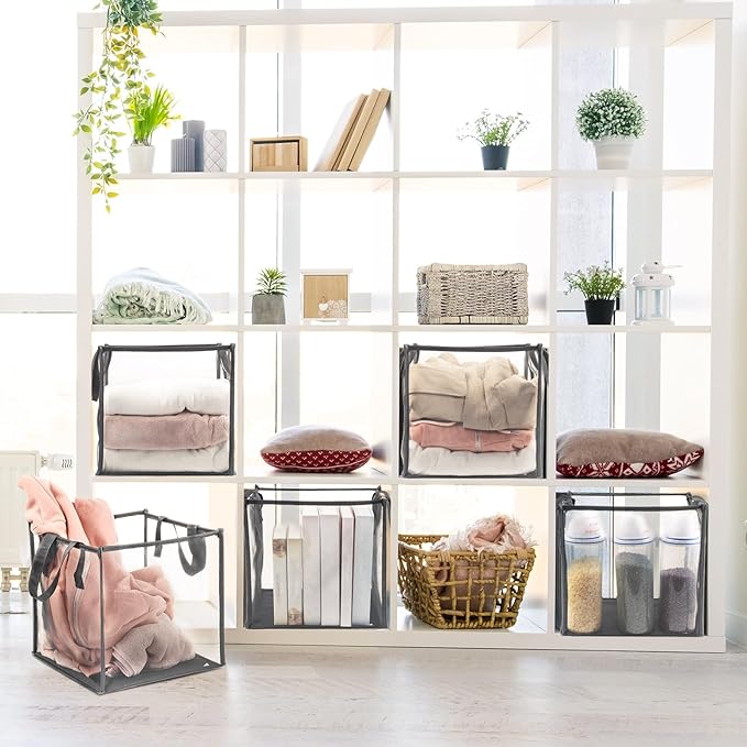 Zopeal 6 Pack Popup Laundry Hamper 13 Inch Collapsible Laundry Baskets with Handles Mesh Clothes Baskets Portable Single Layer Foldable Clothes Hamper Square Bin for Washing (Grey,Single-layer)