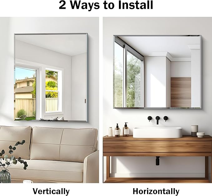 CILIBER Beveled Mirror, 30x36 Inch Bathroom Mirrors for Wall Unframed, Upgraded Shatterproof Frameless Vanity Mirror Over Sink with Beveled Edge for Bathroom, Bedroom, Living Room and Entryway