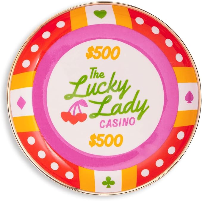 ban.do Novelty Trinket Tray, Ceramic Jewelry Dish, Small Decorative Tray for Keys or Decor, Cute Casino Chip Catchall Tray, Lucky Lady