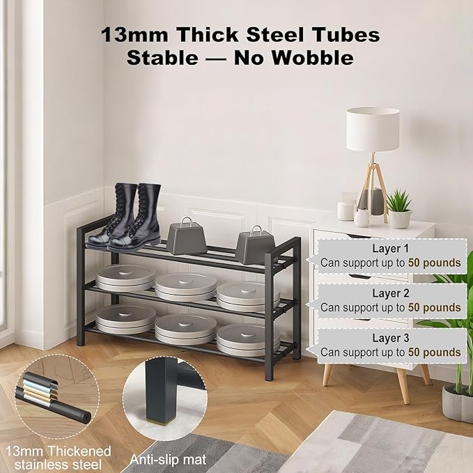 4-Tier Expandable Shoe Rack – Adjustable Metal Shoe Organizer for Closet, Entryway & Mudroom – Stackable, Heavy-Duty Storage, Black