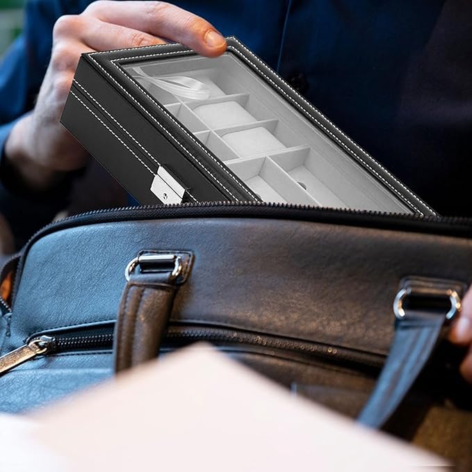 Travel Watch Case, Leather Sunglasses Eyewear Storage Organizer Glasses Holder, Jewelry Box for Watch Band Sunglasses Display