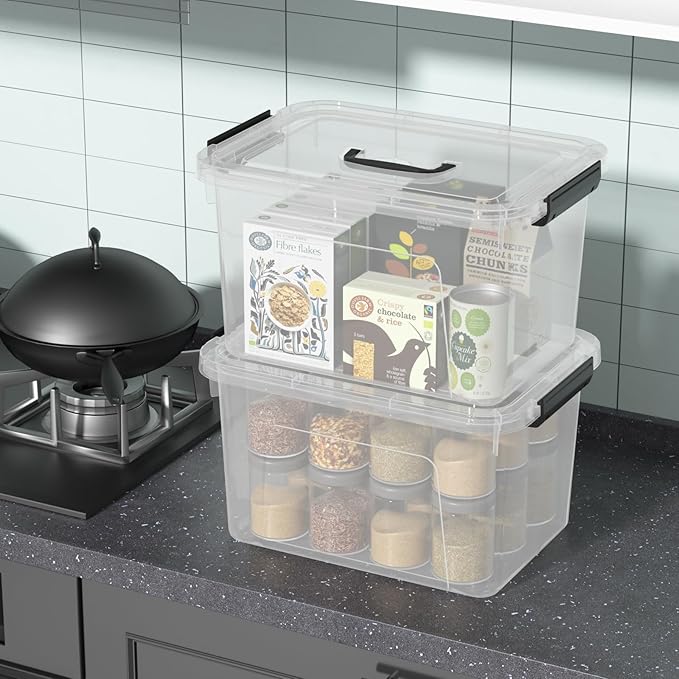 18 Liter Clear Plastic Box with Lid, 4-pack Clear Bins Totes for Storage