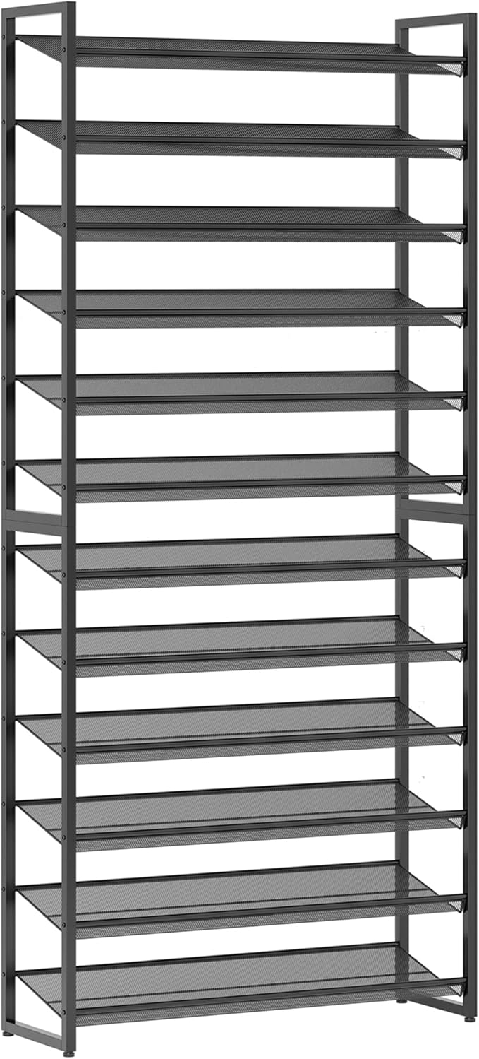 Shoe Rack,12 Tier Metal Shoe Organizer,Max Holds 60 Pairs,Heavy Duty Shoes Shelf for Garage, Entryway, Closet,Black