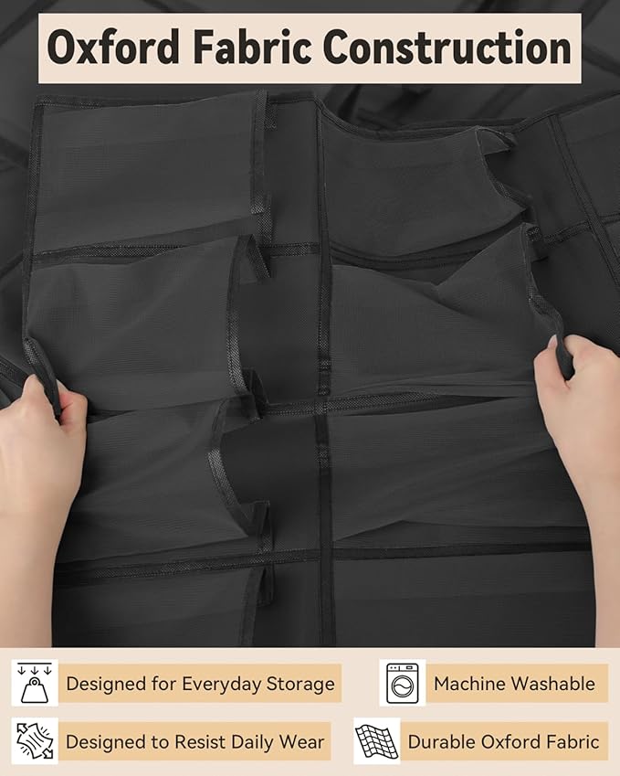 dodowin Over the Door Shoe Organizer Rack, 16 Large Breathable Mesh Pockets, Foldable Hanging Storage Holder for Closet Door, Space Saving Shoe & Accessory Organizer with 4 Metal Hooks, Black