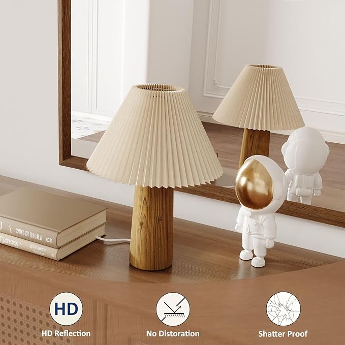 WEER Bathroom Mirror, 40x36 Inch Wall Mirror, Walnut Wood Grain Framed Mirror, Rectangle Vanity Mirror, Tempered Glass, Anti-Rust, Hangs Horizontally or Vertically