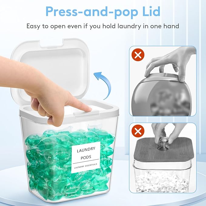 Lifewit Laundry Pods Container with Pop-up Lid, Detergent Dispenser, Dryer Sheet Holder, Laundry Room Organization Storage Jars for Washing Powder, Soap, Scent Booster Beads,0.72gal, 3 Pcs