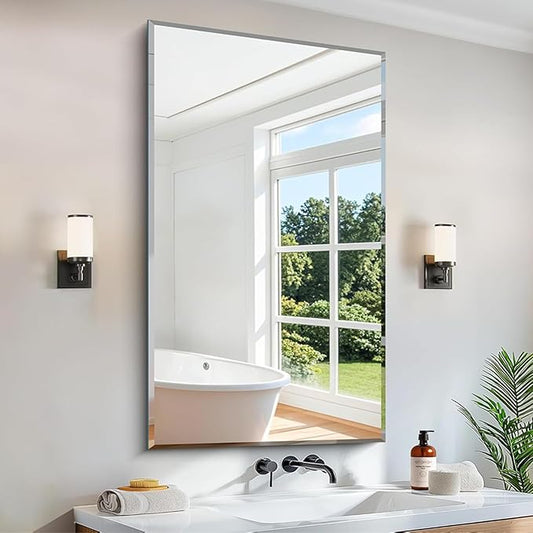 CILIBER Beveled Bathroom Mirror, 24x40 Large Frameless Mirrors for Over Sink, Upgraded Shatterproof Beveled Frameless Vanity Mirror for Bathroom,Bedroom,Living Room and Entryway