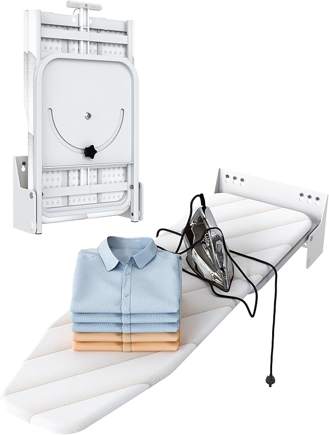 Nisorpa Wall Mounted Ironing Board 37.4" x 11.8" Fold Away 180° Swivel Iron Board with Heat Resistant Cover in Wall Ironing Board Space Saving for Home Laundry Room