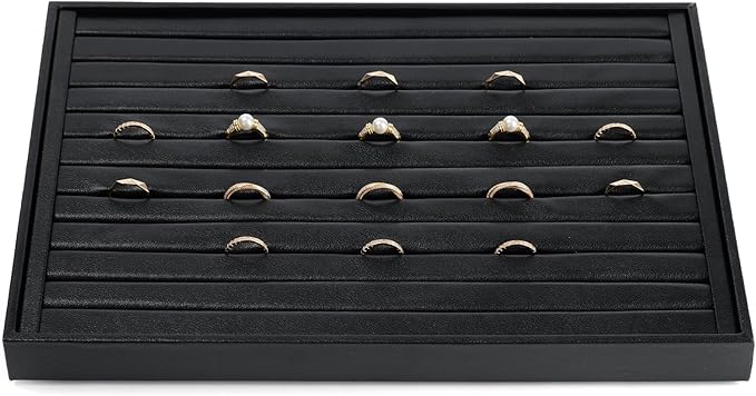 7 Slots Leather Jewelry Tray, Ring Display Tray, Earring Display Tray for Rings Earrings Coins Storage Display (Black)