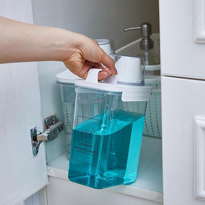 Tatuo 3 Pack Laundry Detergent Dispenser 61 oz Clear Liquid Container with 6 Removable Labels, Fabric Softener Pet Plastic Detergent Dispenser for Laundry Room Organization and Storage
