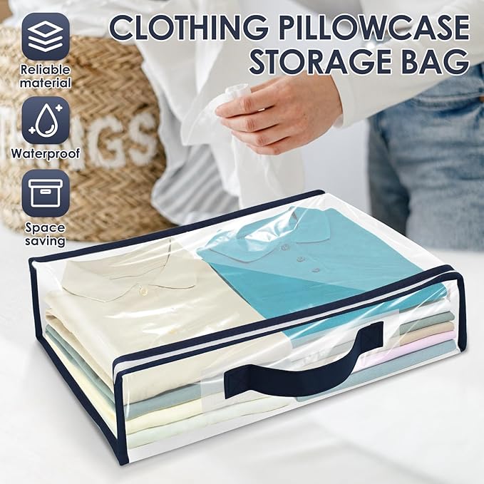 12 Pack Clear Storage Bags with Zipper,12L Plastic Blanket Storage Bags Waterproof Moving Bags Foldable Closet Organizer Handle for Clothing Bedding Linen Sweater Bed Sheet Clothes,15.7x11.8x3.9 Inch