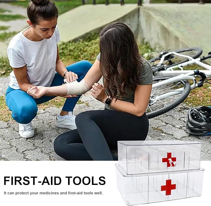 First Aid Box Clear Medicine Organizer Storage Box with Lids, Plastic Medicine Organizer for Bathroom or Kitchen, Medicine Cabinet Organizer with Lid, Portable Medical Box for Home,Office