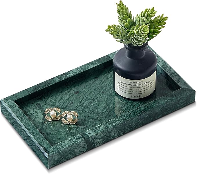 Natural Small Marble Vanity Tray, Luxury Stone Organizer for Bathroom & Kitchen | Holds Soap Dispenser, Jewelry, Perfume | Non-Resin, Non-Ceramic Décor