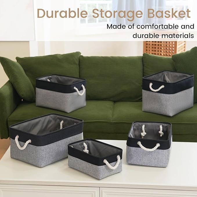 Storage Baskets for Shelves 11.8x7.9x5.2 Inch, Foldable Fabric Storage Bins with Handles, Small Storage Baskets for Organizing Closet, Office, Home Organization (1-Pack, Black&Gray)