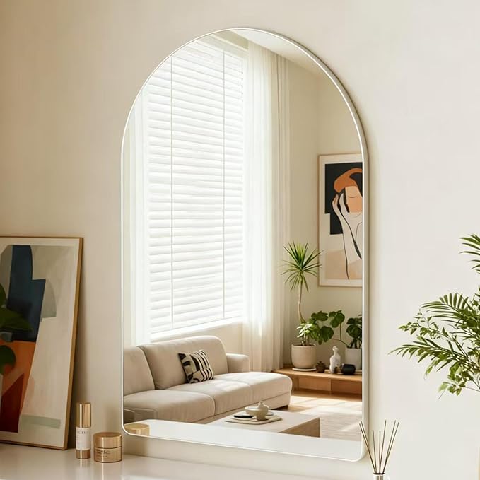 30x40 inch Silver Tempered Glass Large Arched Mirror for Bathroom Vanity Mirror or Wall Decor Arch Mirror Brushed Metal Frame Wall Mounted Mirror for Bathroom