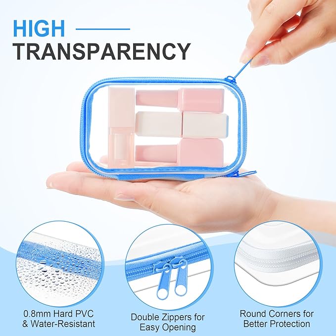 Hoolerry 4 Pcs Hard Clear Zipper Case Makeup Bags Plastic Pencil Pouch Transparent Storage Box Containers for Cosmetics, Snacks, Building Blocks, Puzzles(Multicolor,5 x 3 x 2 in)