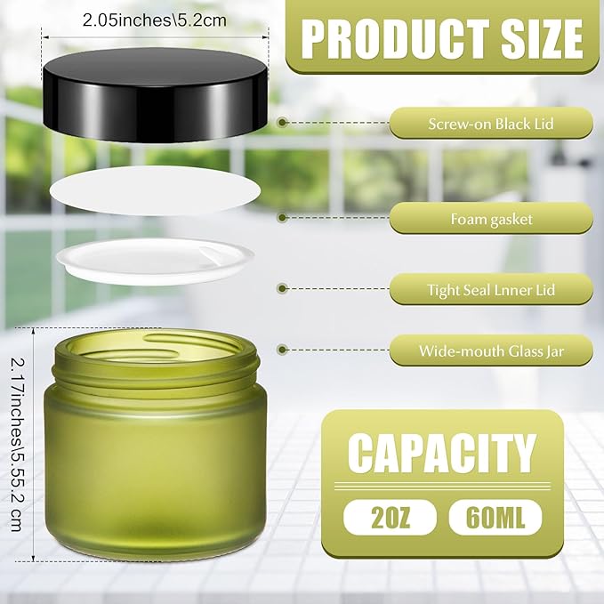 Domensi 90 Pcs 2 oz Glass Jars with Lids Travel Size Round Leakproof Empty Cosmetic Jars with Inner Liners Lid for Storing Makeup Lotions Face Cream Ointments Candle DIY Making (Pea Green)