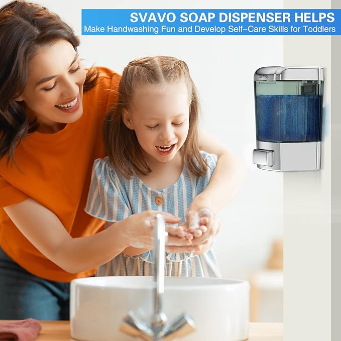 SVAVO Wall Mounted Soap Dispenser Kitchen Bathroom Manual Soap Dispenser Refillable Hand soap Dispenser for Liquid Contianers Shampoo Gel Chamber for Household Commerical 23.7oz (700ml) ABS