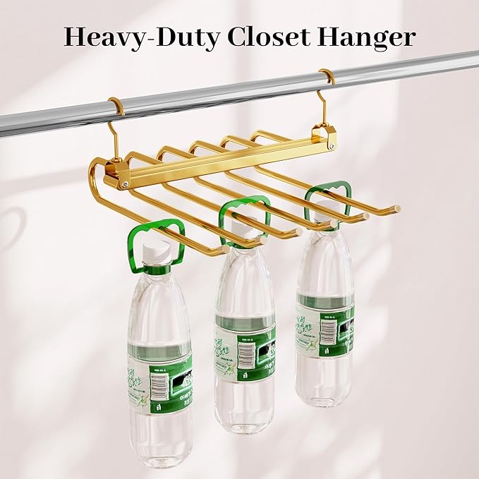 Pants Hangers,2 Pack Golden Metal Alloy Hangers Closet Organizer,Sturdy Space-Saving Clothes Pants Hangers, Closet Organizers for Pants Jeans Skirts Scarf Legging