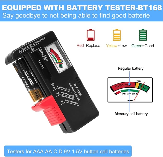 Battery Organizer Storage Case with Tester (BT168),Battery Holder Box Vault Case Waterproof, Large Capacity Batteries Carrying Case Container Bag Fit for 200+ Batteries AA AAA C D 9V