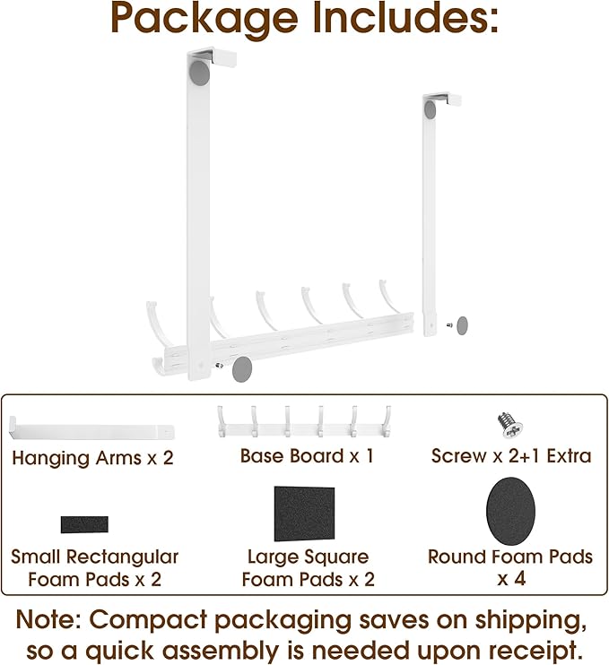 KitchLife Long Over The Door Hooks Hanger with 15.75" Extended Arms, Fits 1 3/8" Doors, F40U, 6 Double-Hanger Design Thickened Heavy Duty Bathroom Towel Rack Organization, Glossy White, 1 Pack