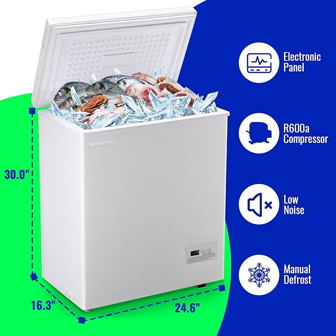 4.0 Cu.ft Chest Freezer with Electronic Panel, Accurate Temperature Display to 1 ℉, White Deep Freezing Machine with 2 Removable Baskets, Compact Size for Any Space