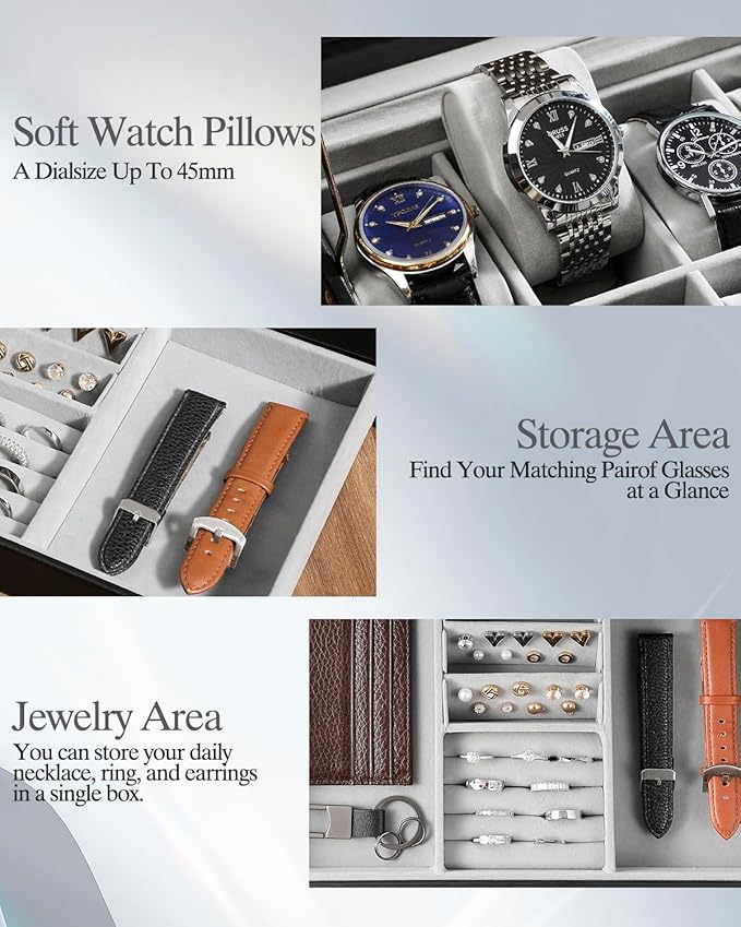 GUKA Watch Box 12 Slot Watch Display Organizer Leather Jewelry Case Drawer Glass Birthday for Men Women, Child Husband Dad