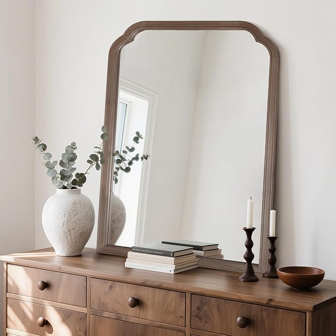 HOMECOOKIN Wood Bathroom Mirrors for Wall Mounted, 30" x 40" Rustic Wood Frame Wall Mirrors Decorative for Living Room or Bedroom Vanity Mirror (Walnut) B