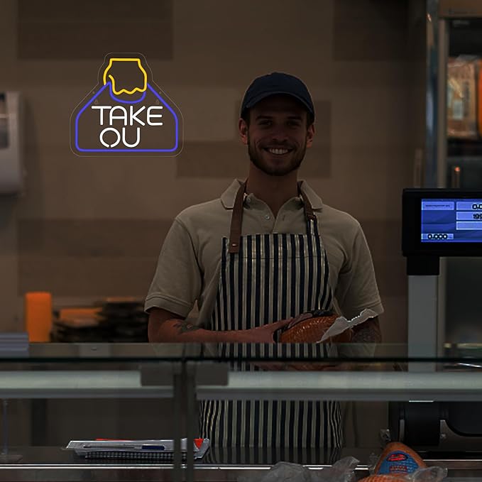 Take Out Neon Sign for Business Carry Out Take Away Led Light up Sign with Dimmable Switch for Restaurants Wall Decor Bar Store Drink Shop Cafe USB Powered 13.8" x 12.6"