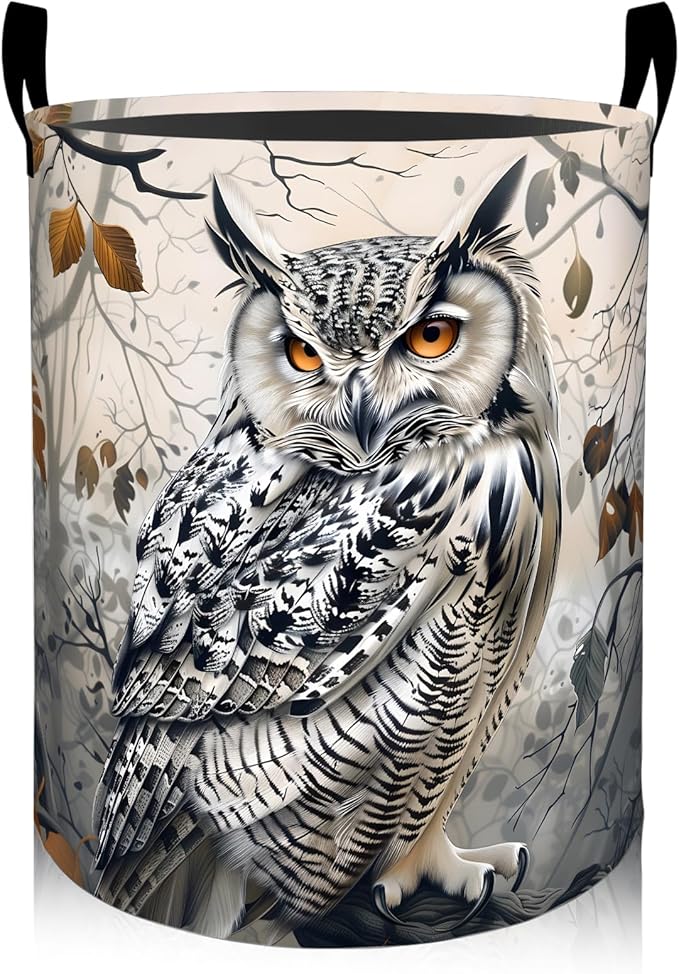 Majestic Owl Laundry Basket 19.7"x15.7", Collapsible Dirty Clothes Waterproof Forest Animal Laundry Hamper Organizer Toy Storage Bin for Dorm Nursery Bathroom Decor